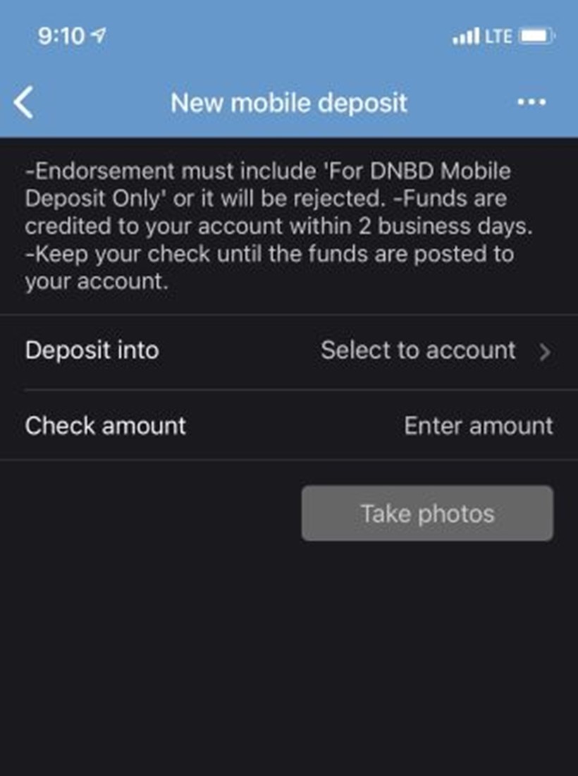 Mobile Deposit Screenshot